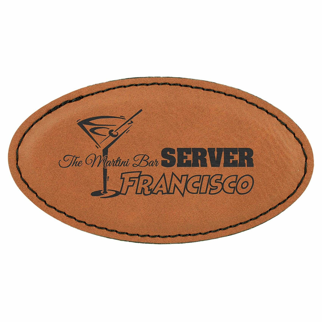 Vegan Leather Badge - Stitched Edge - 3.25 x 1.75 Oval / Rawhide - Bags & Apparel