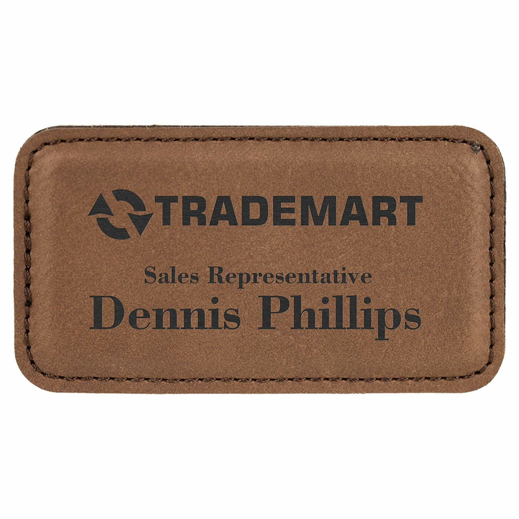 Vegan Leather Badge - Stitched Edge - 3.25 x 1.75 Rectangle / Dark Brown - Bags & Apparel