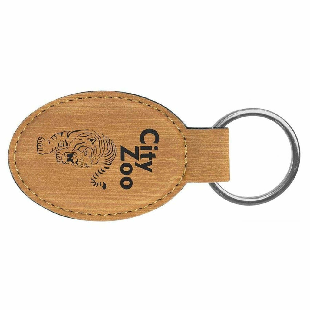 Vegan Leather Keychain - Bamboo / Oval - Office Gifts