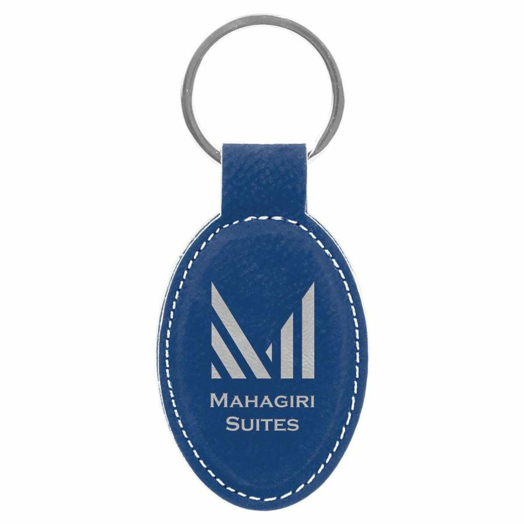 Vegan Leather Keychain - Blue | Silver / Oval - Office Gifts