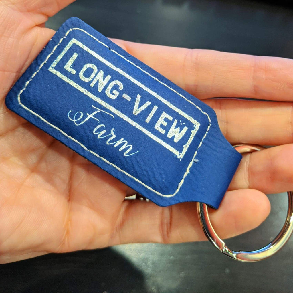 Vegan Leather Keychain - Blue | Silver / Rectangle - Office Gifts