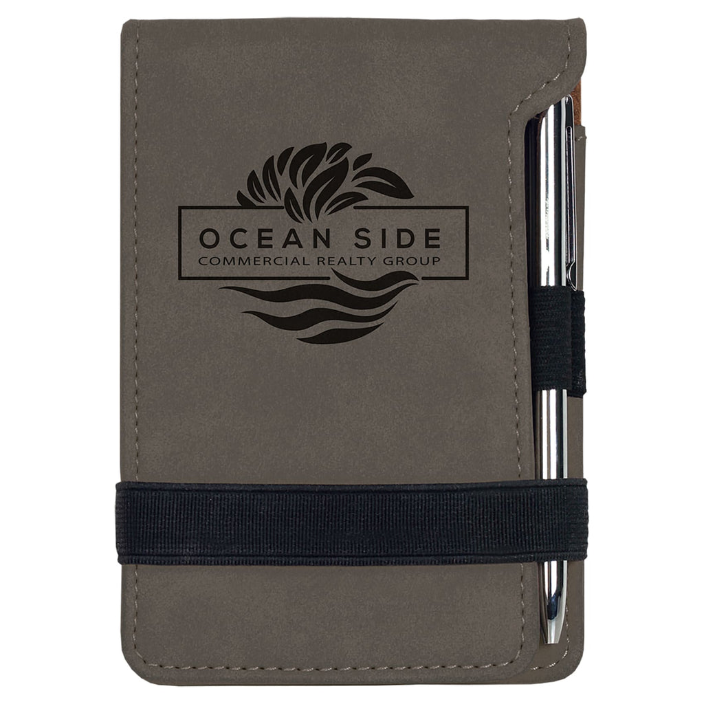 Vegan Leather Mini Notepad with Pen - Gray - Office Gifts