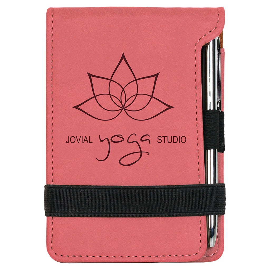 Vegan Leather Mini Notepad with Pen - Pink - Office Gifts