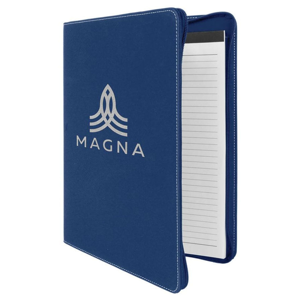 Vegan Leather Portfolio with Zipper - Blue | Silver - Office Gifts