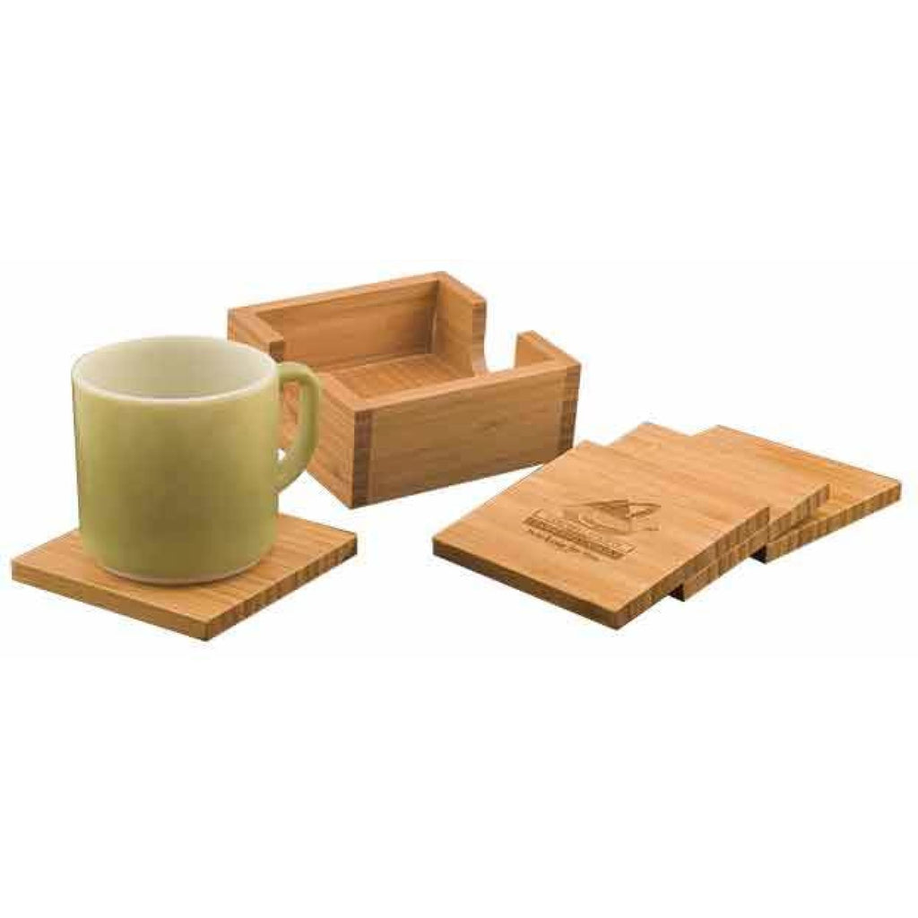 Bamboo Coaster Set with Holder - Drinkware