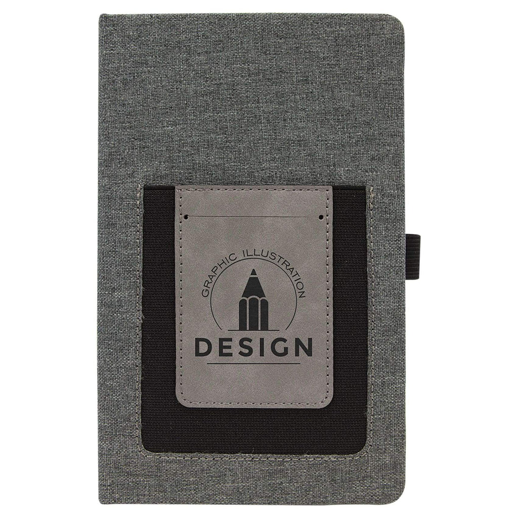 Canvas Journal with Vegan Leather Cell/Card Slot - Gray - Office Gifts