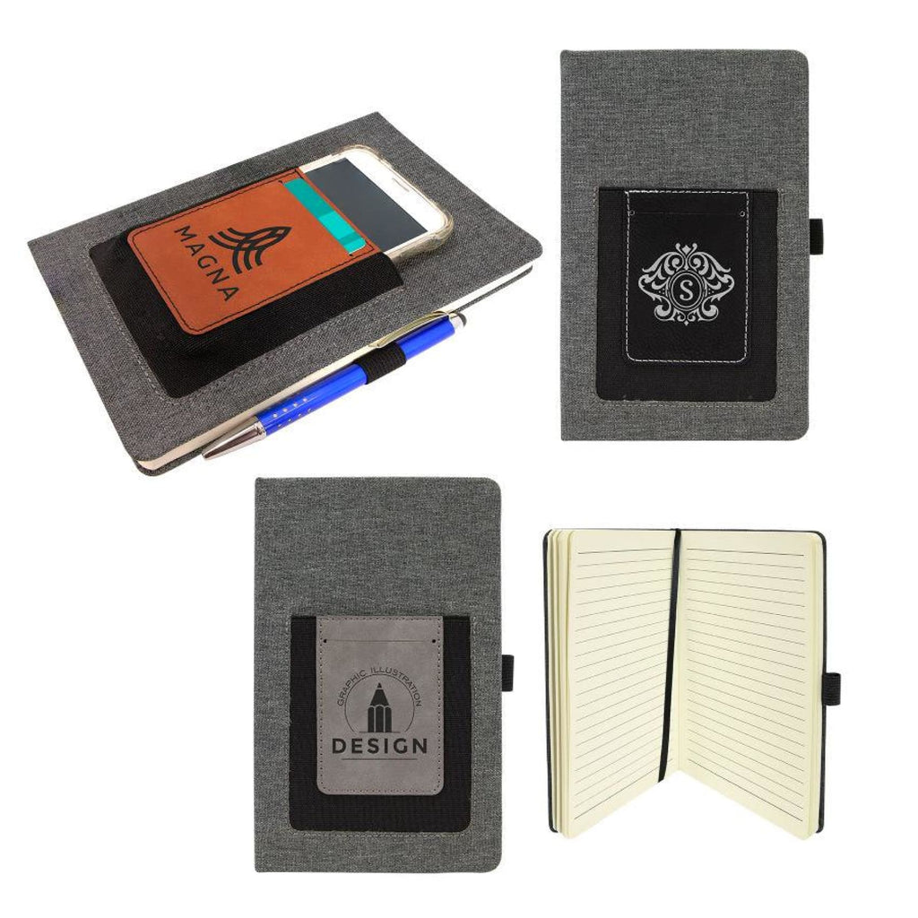 Canvas Journal with Vegan Leather Cell/Card Slot - Office Gifts