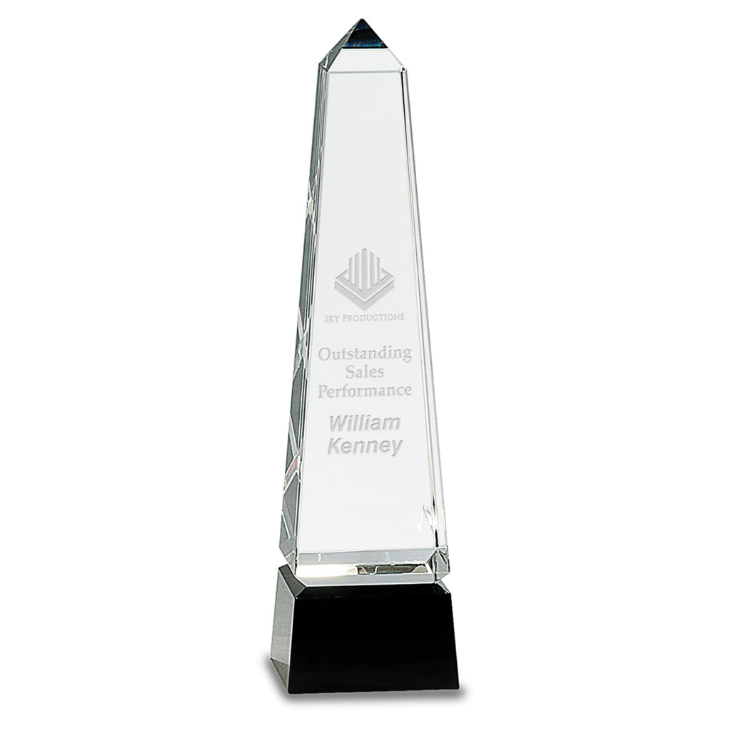 Crystal Obelisk on Black Pedestal - 10 - Glass Awards