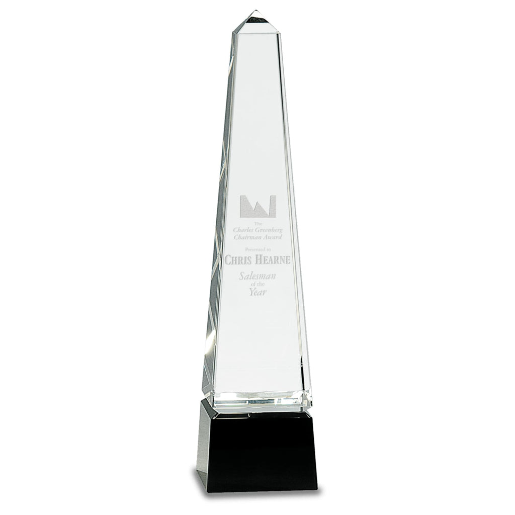 Crystal Obelisk on Black Pedestal - 12 - Glass Awards