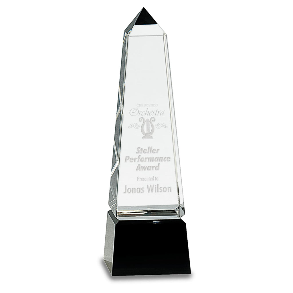 Crystal Obelisk on Black Pedestal - 8 - Glass Awards