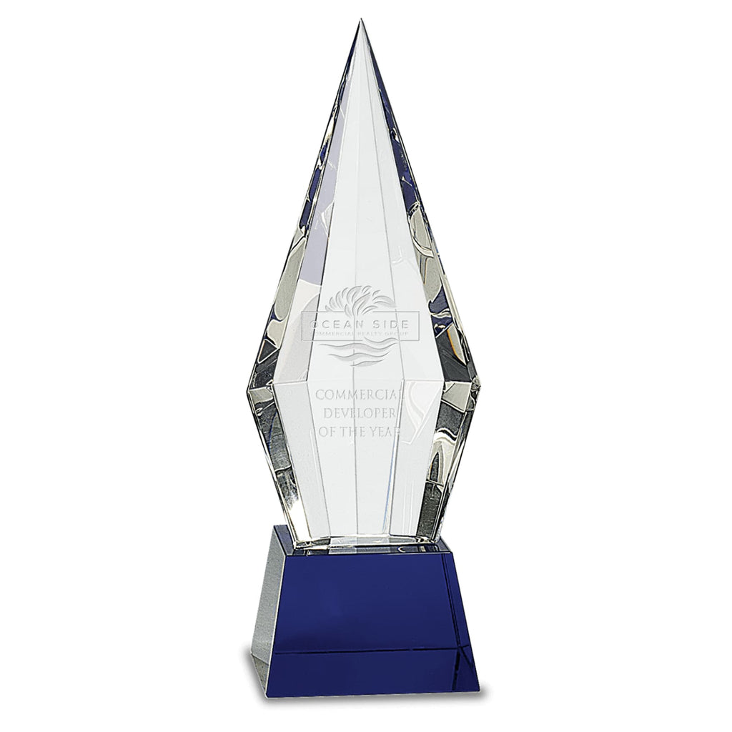 Faceted Obelisk on Pedestal - 11 / Blue - Glass Awards