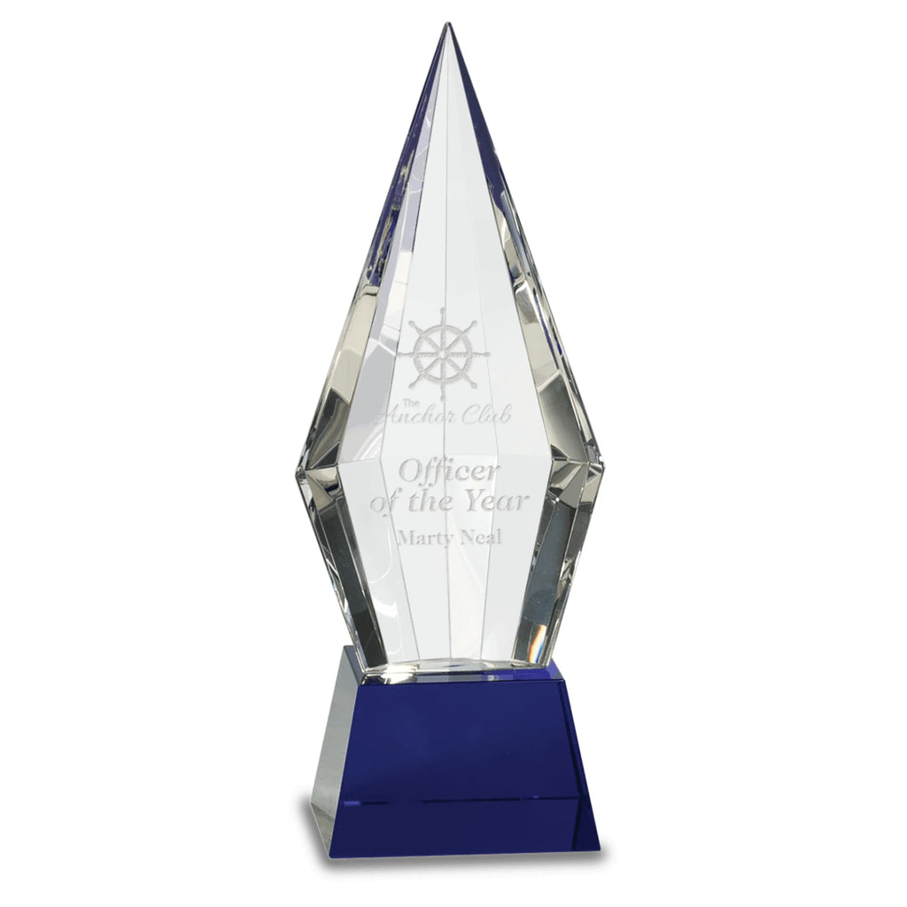 Faceted Obelisk on Pedestal - 9.5 / Blue - Glass Awards