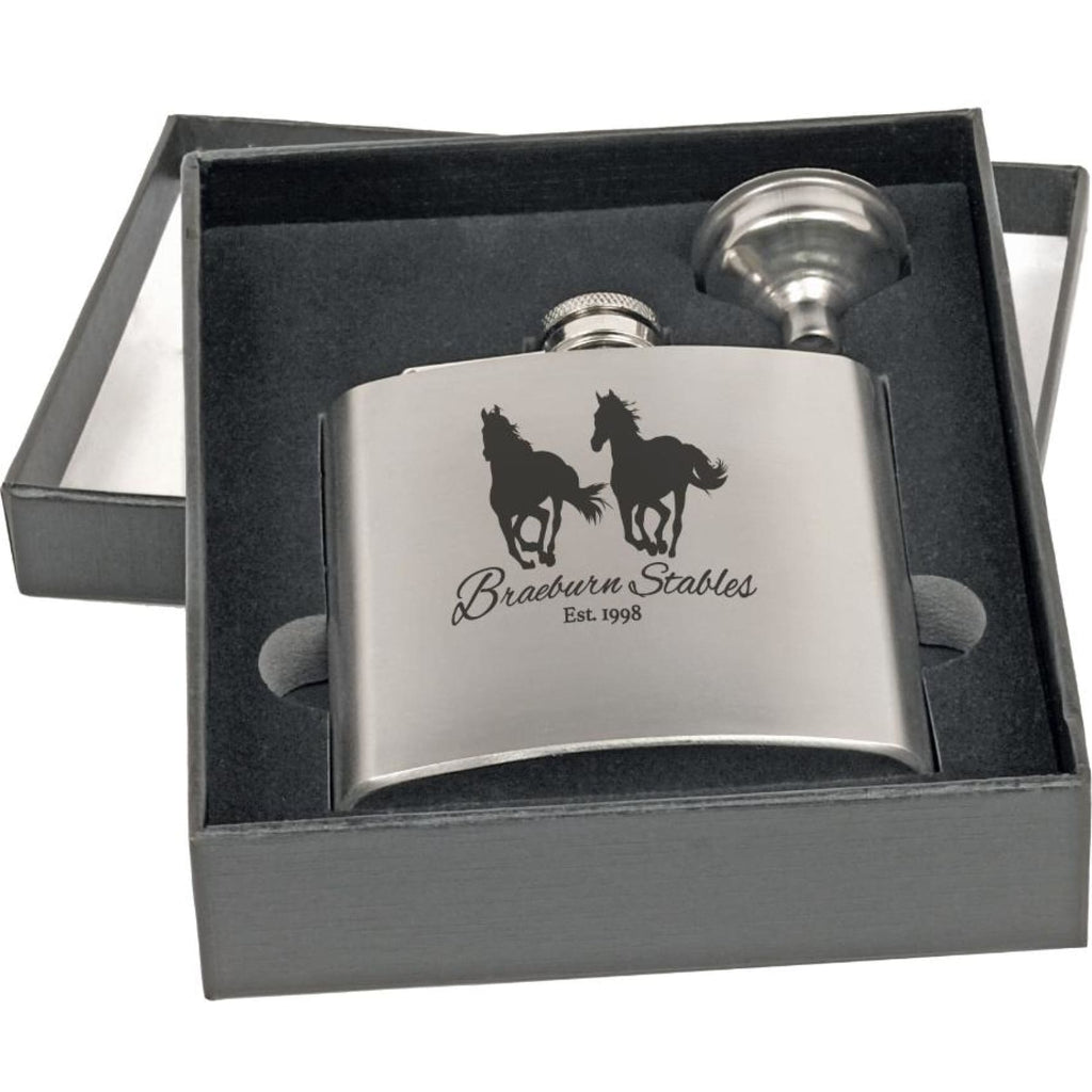 Flask Set in Black Presentation Box - Stainless - Drinkware