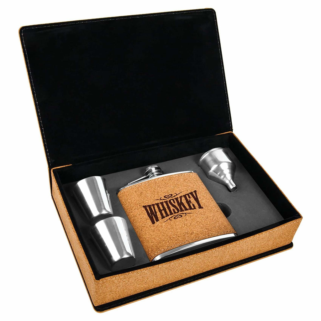 Flask Set in Vegan Leather Gift Box - Cork - Drinkware