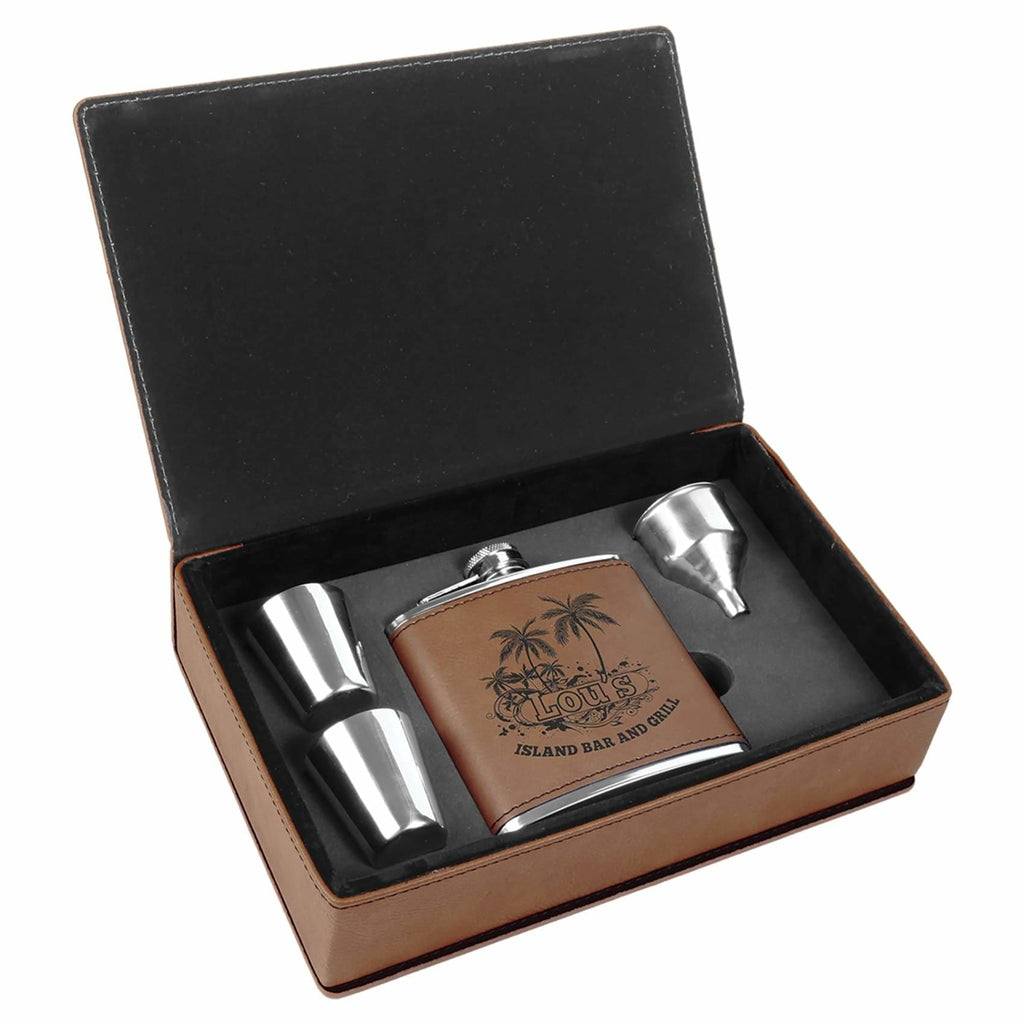 Flask Set in Vegan Leather Gift Box - Dark Brown - Drinkware