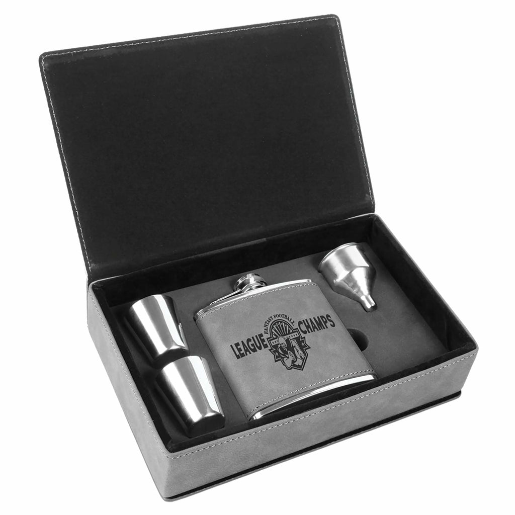 Flask Set in Vegan Leather Gift Box - Gray - Drinkware