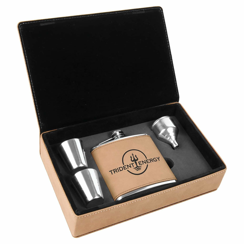 Flask Set in Vegan Leather Gift Box - Light Brown - Drinkware
