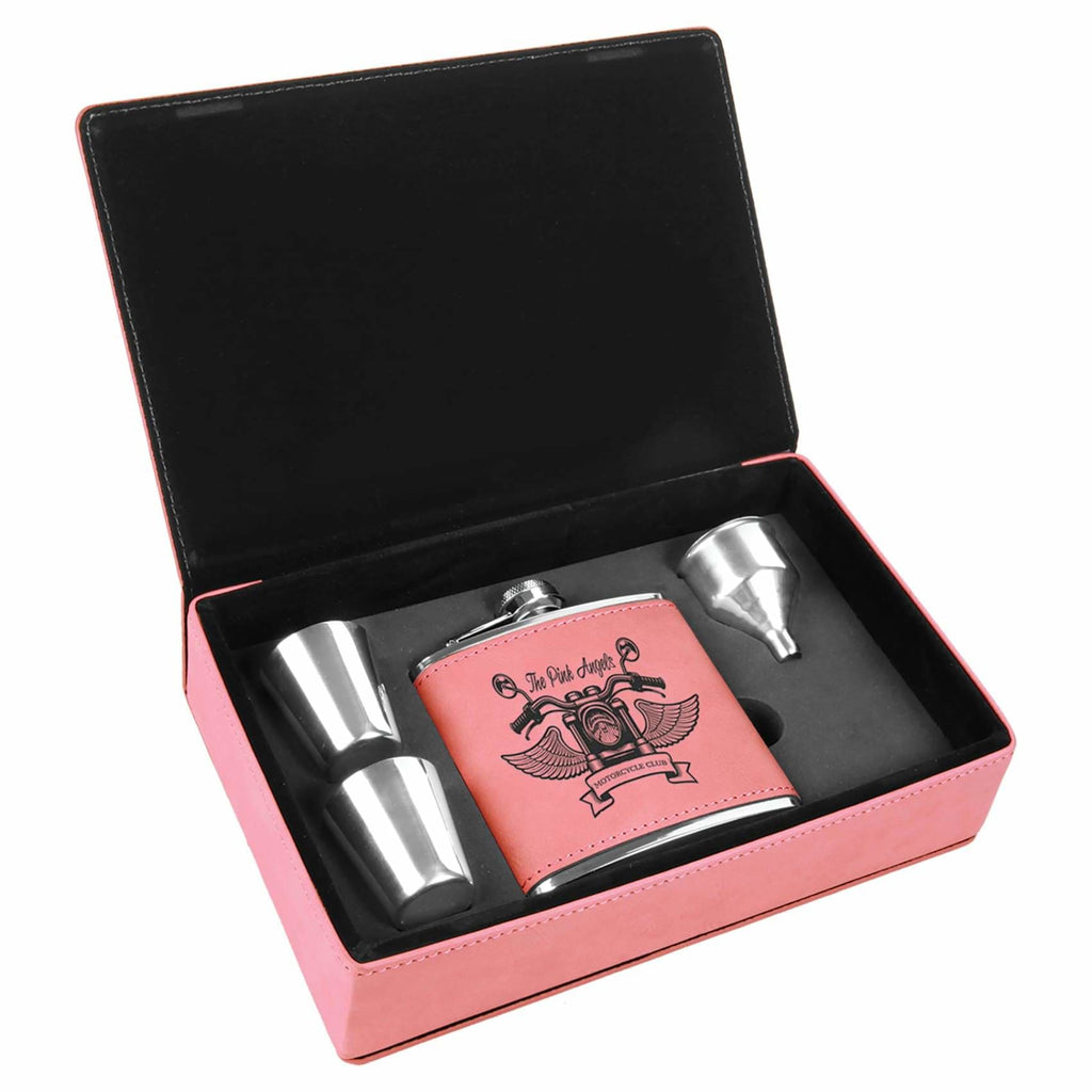 Flask Set in Vegan Leather Gift Box - Pink - Drinkware