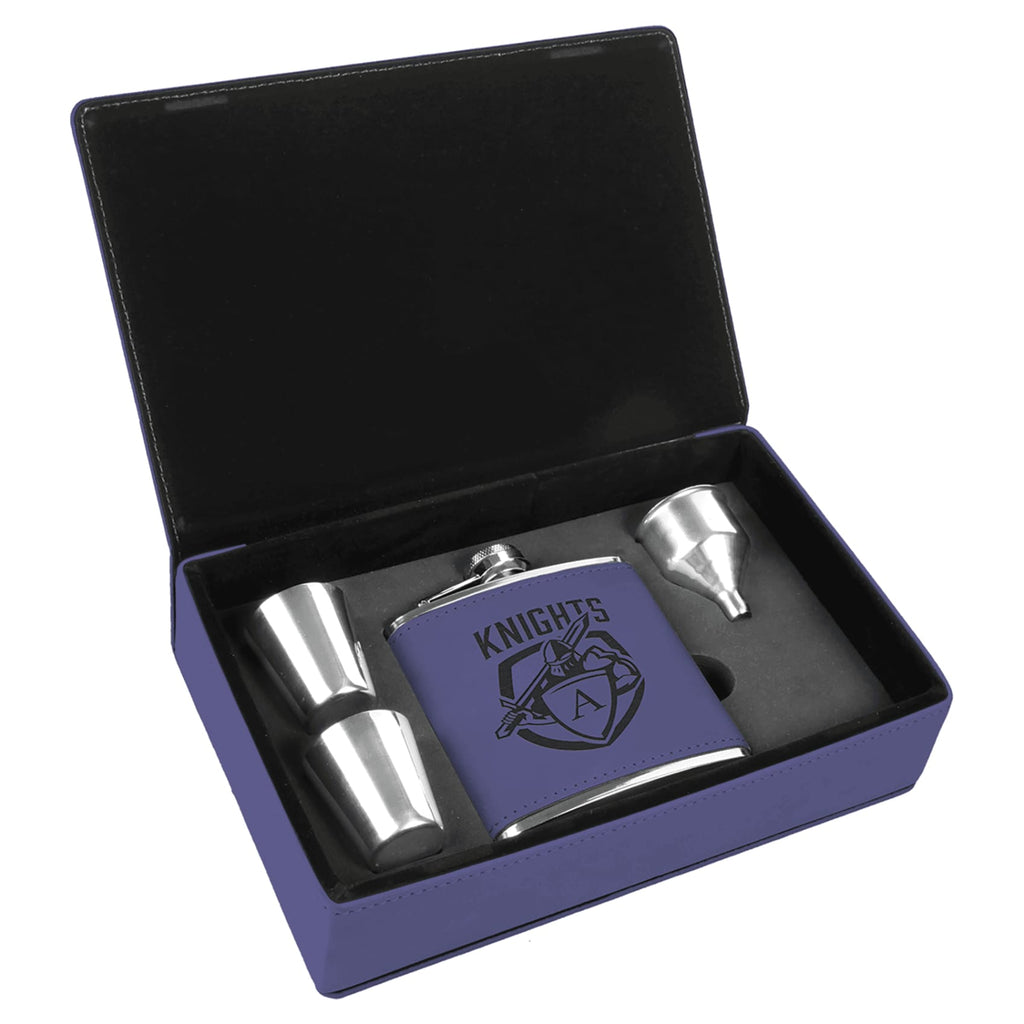Flask Set in Vegan Leather Gift Box - Purple - Drinkware