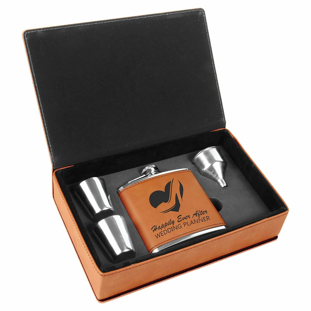 Flask Set in Vegan Leather Gift Box - Rawhide - Drinkware