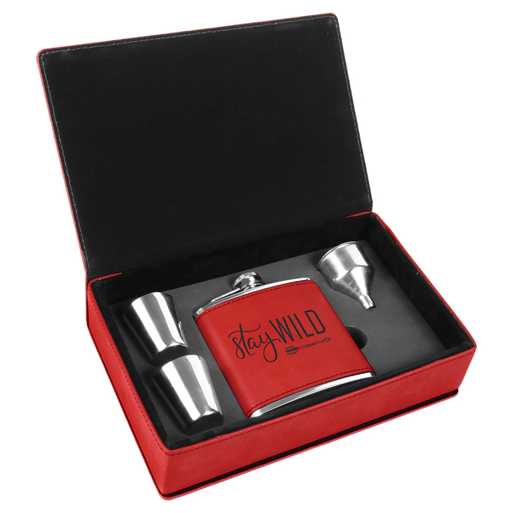Flask Set in Vegan Leather Gift Box - Red - Drinkware