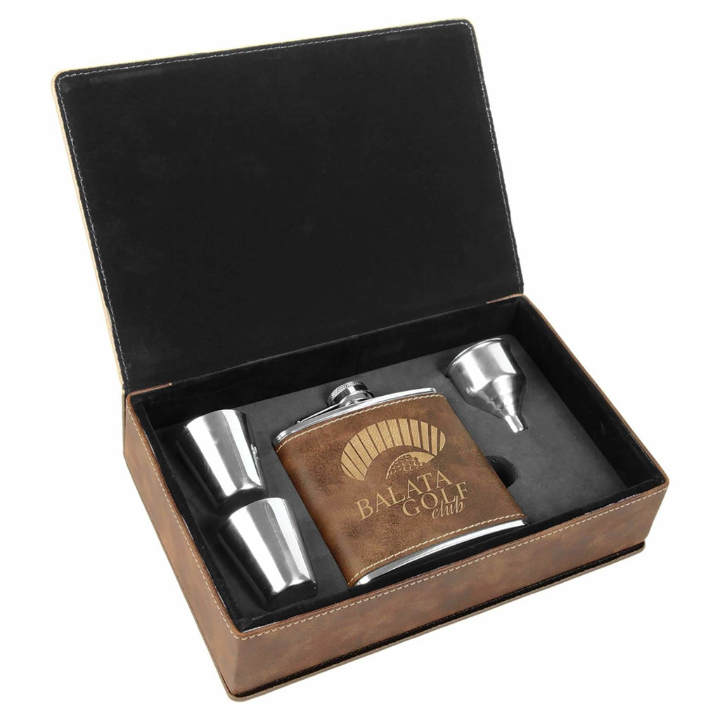 Flask Set in Vegan Leather Gift Box - Rustic | Gold - Drinkware
