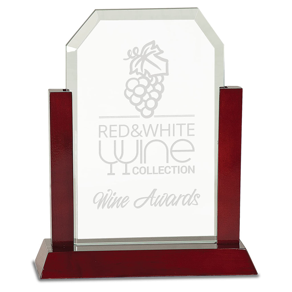 Jade Glass Award with Rosewood Base - 9 Clip Corner - Glass Awards