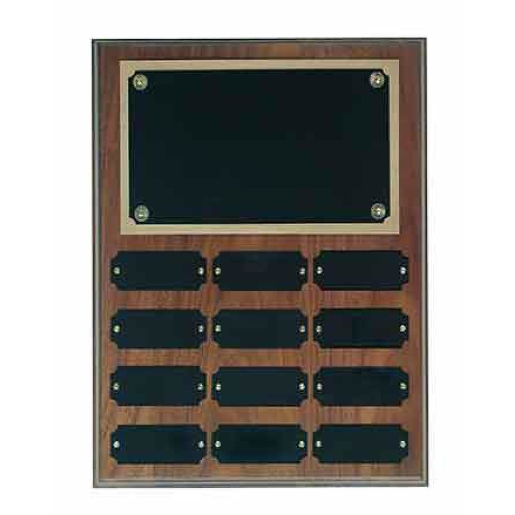 Genuine Walnut Perpetual Plaque - 9 x 12 x 12 3/4 - 12 Plates - Plaques