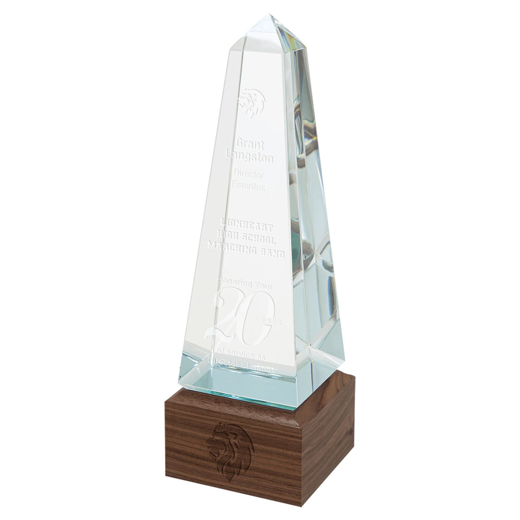 Glass Obelisk with Walnut Base - 9.75 - Glass Awards
