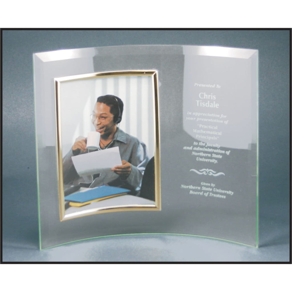 Jade Glass Crescent with Picture Frame - 11 x 8 overall & 4 x 6 frame - Office Gifts