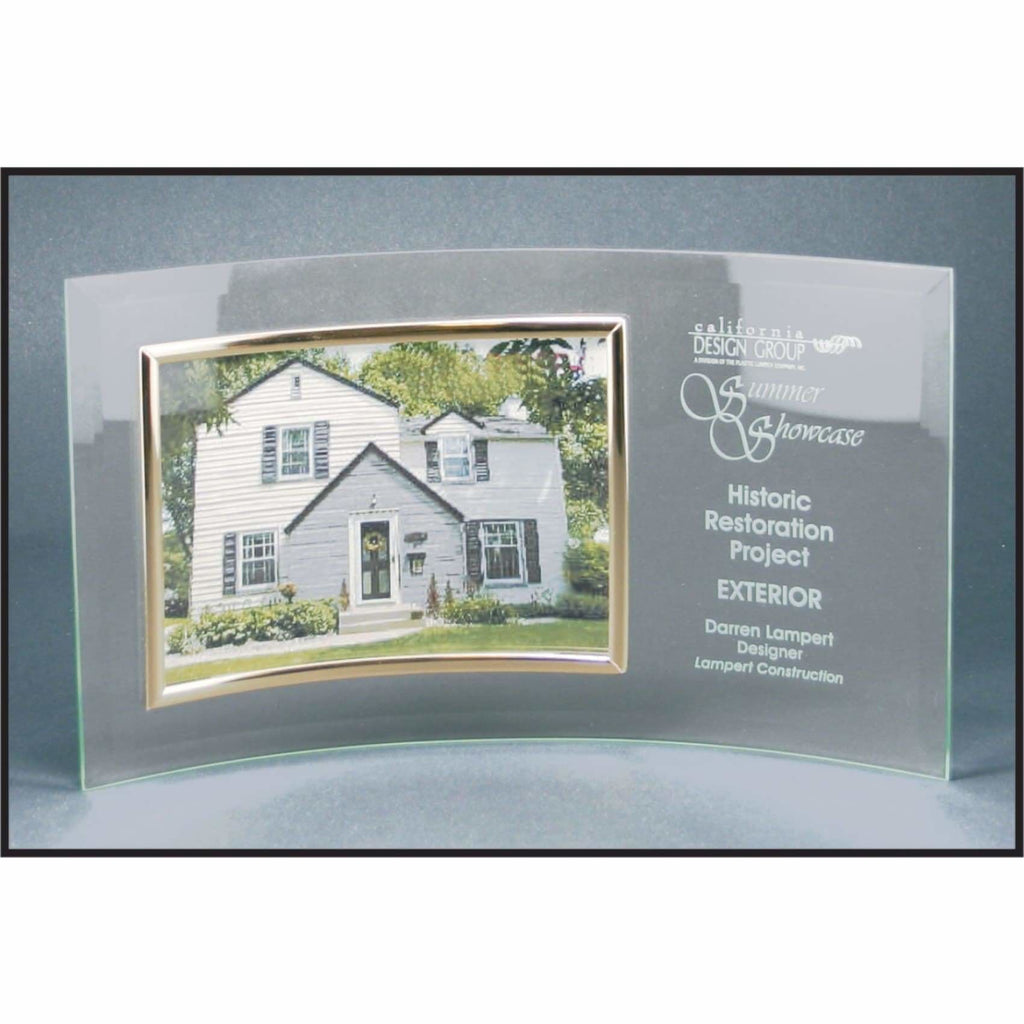 Jade Glass Crescent with Picture Frame - 12 3/4 x 6 1/2 overall & 6 x 4 frame - Office Gifts