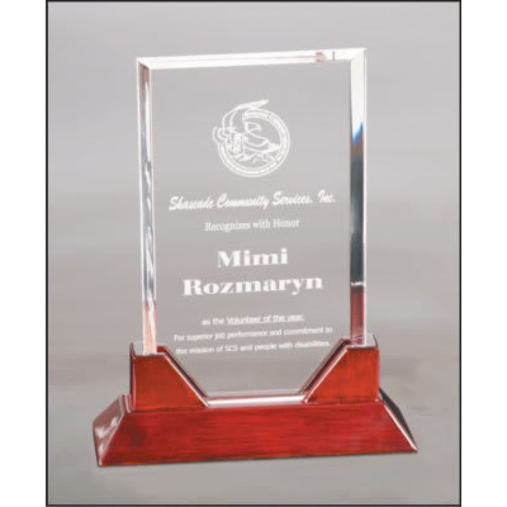 Prestige Acrylic Award with Rosewood Base - 9 3/4 Rectangle - Acrylic Awards