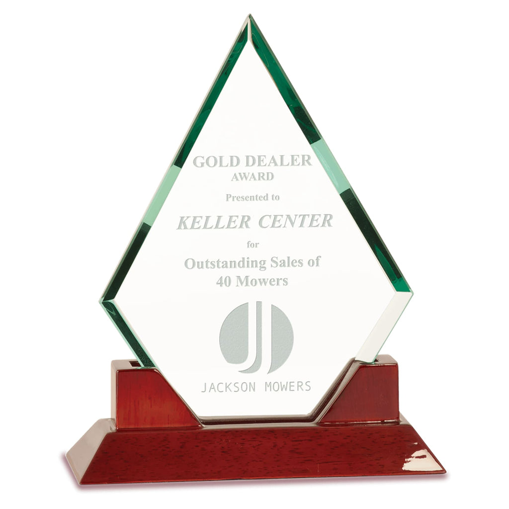 Prestige Glass Award with Rosewood Base - Diamond / 8.5 inch - Glass Awards