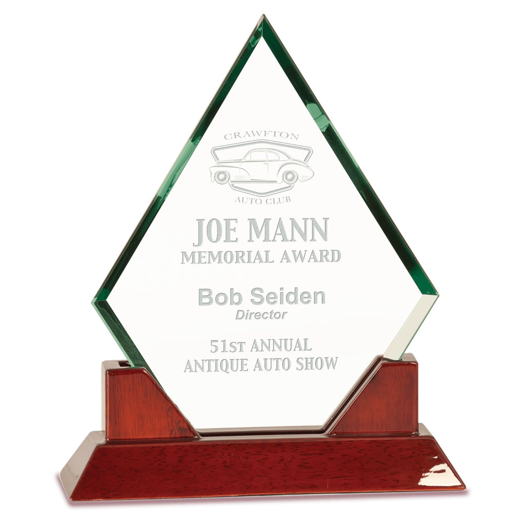 Prestige Glass Award with Rosewood Base - Diamond / 9.5 inch - Glass Awards
