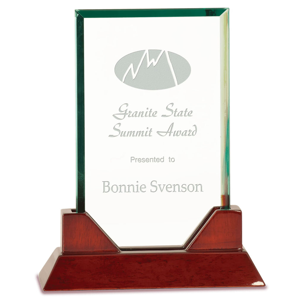 Prestige Glass Award with Rosewood Base - Rectangle / 8.5 inch - Glass Awards