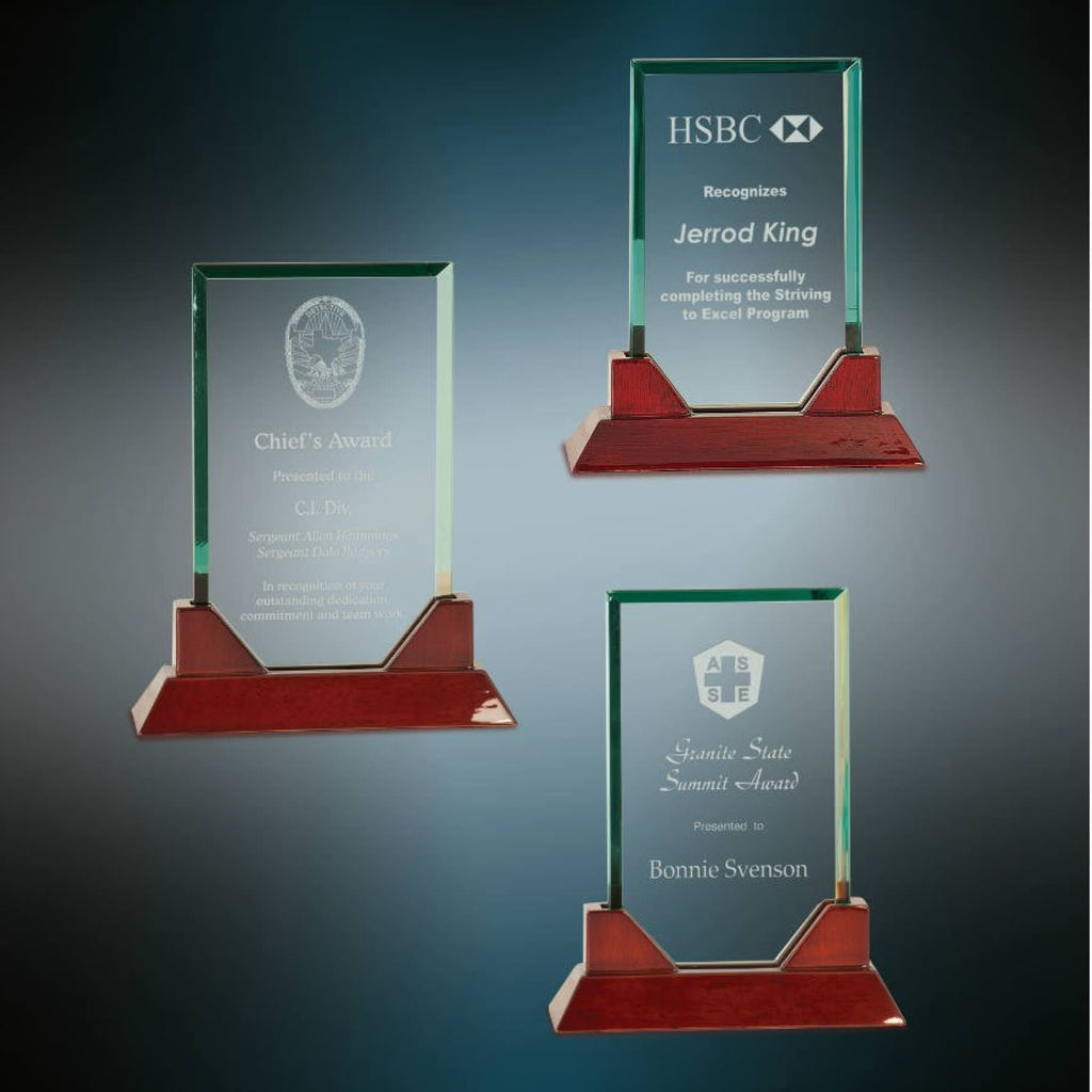 Prestige Glass Award with Rosewood Base - Glass Awards