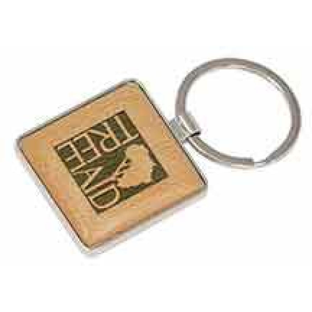 Silver and Wood Keychain - Square - Office Gifts