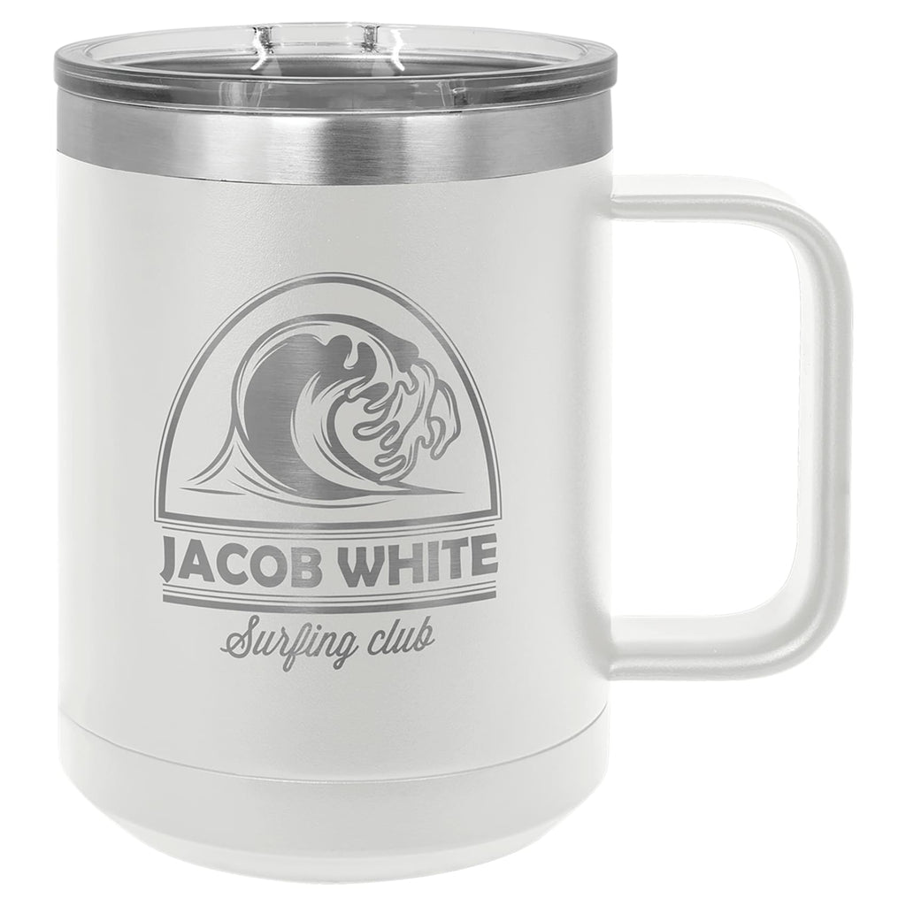 Stainless Steel Mug with Lid - White - Drinkware