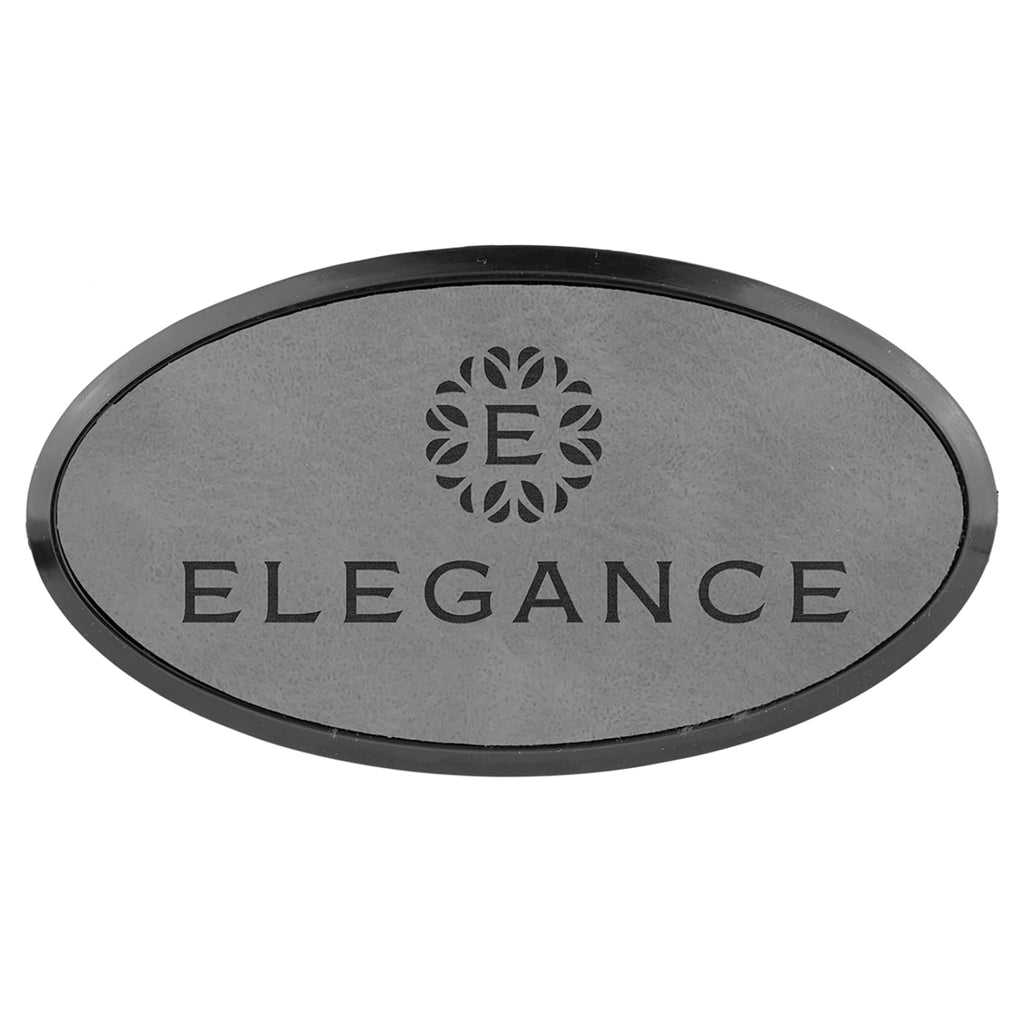 Vegan Leather Badge - Framed - 3.25 x 1.75 Oval / Gray - Bags & Apparel