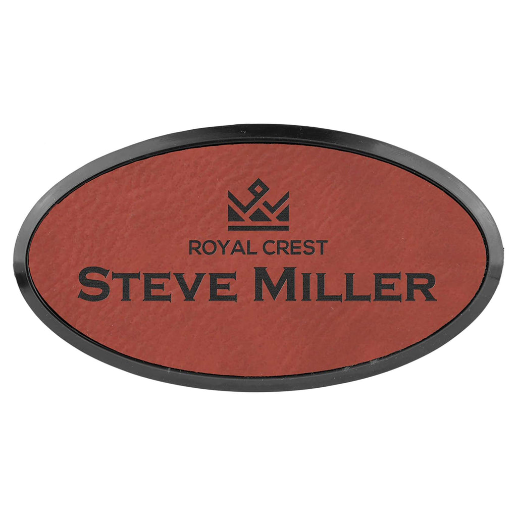 Vegan Leather Badge - Framed - 3.25 x 1.75 Oval / Rose - Bags & Apparel