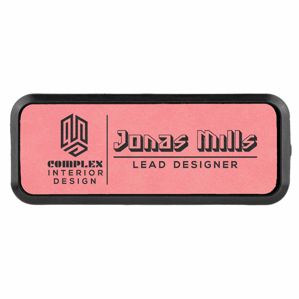 Vegan Leather Badge - Framed - 3.25 x 1.25 Rectangle / Pink - Bags & Apparel