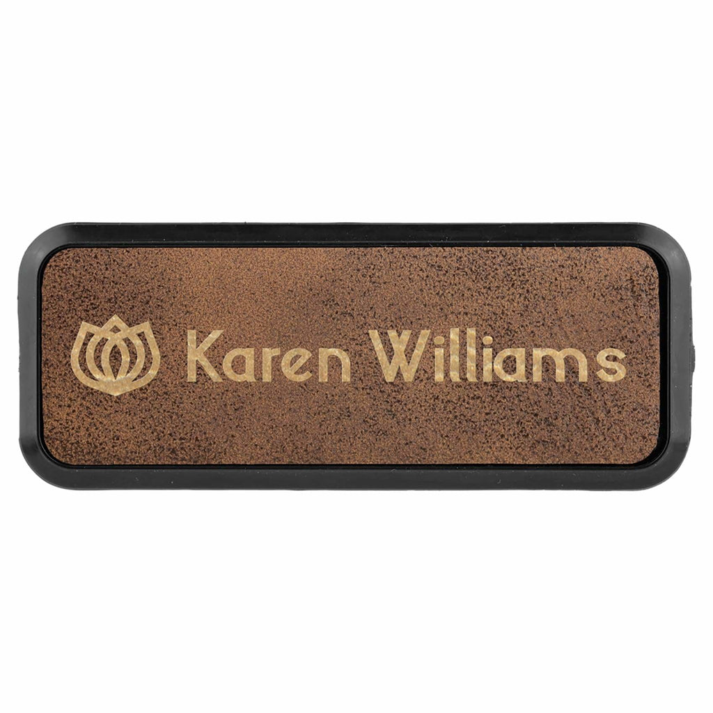 Vegan Leather Badge - Framed - 3.25 x 1.25 Rectangle / Rustic - Bags & Apparel