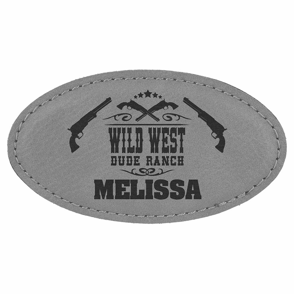 Vegan Leather Badge - Stitched Edge - 3.25 x 1.75 Oval / Gray - Bags & Apparel