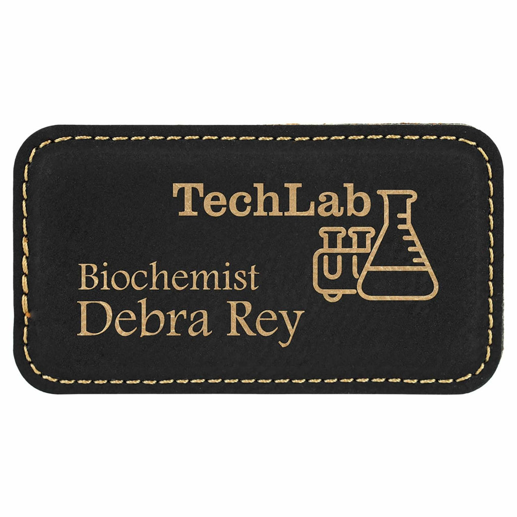 Vegan Leather Badge - Stitched Edge - 3.25 x 1.75 Rectangle / Black | Gold - Bags & Apparel