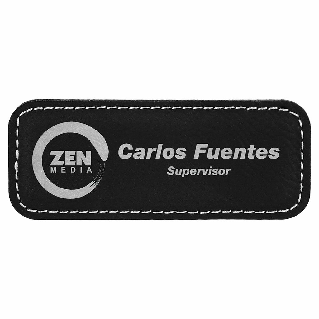 Vegan Leather Badge - Stitched Edge - 3.25 x 1.25 Rectangle / Black | Silver - Bags & Apparel
