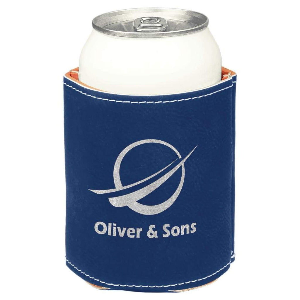 Vegan Leather Beverage Cooler - Blue | Silver - Office Gifts