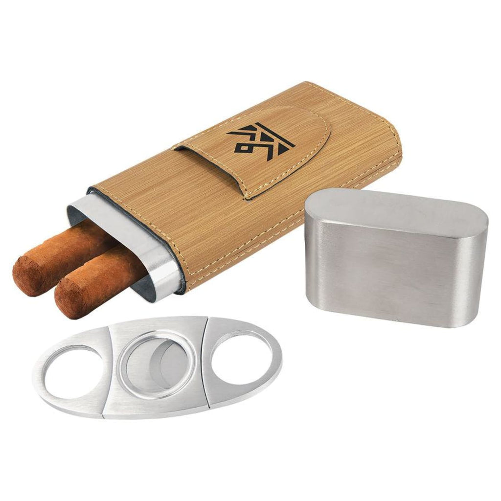 Vegan Leather Cigar Case with Cutter - Bamboo - Home Gifts