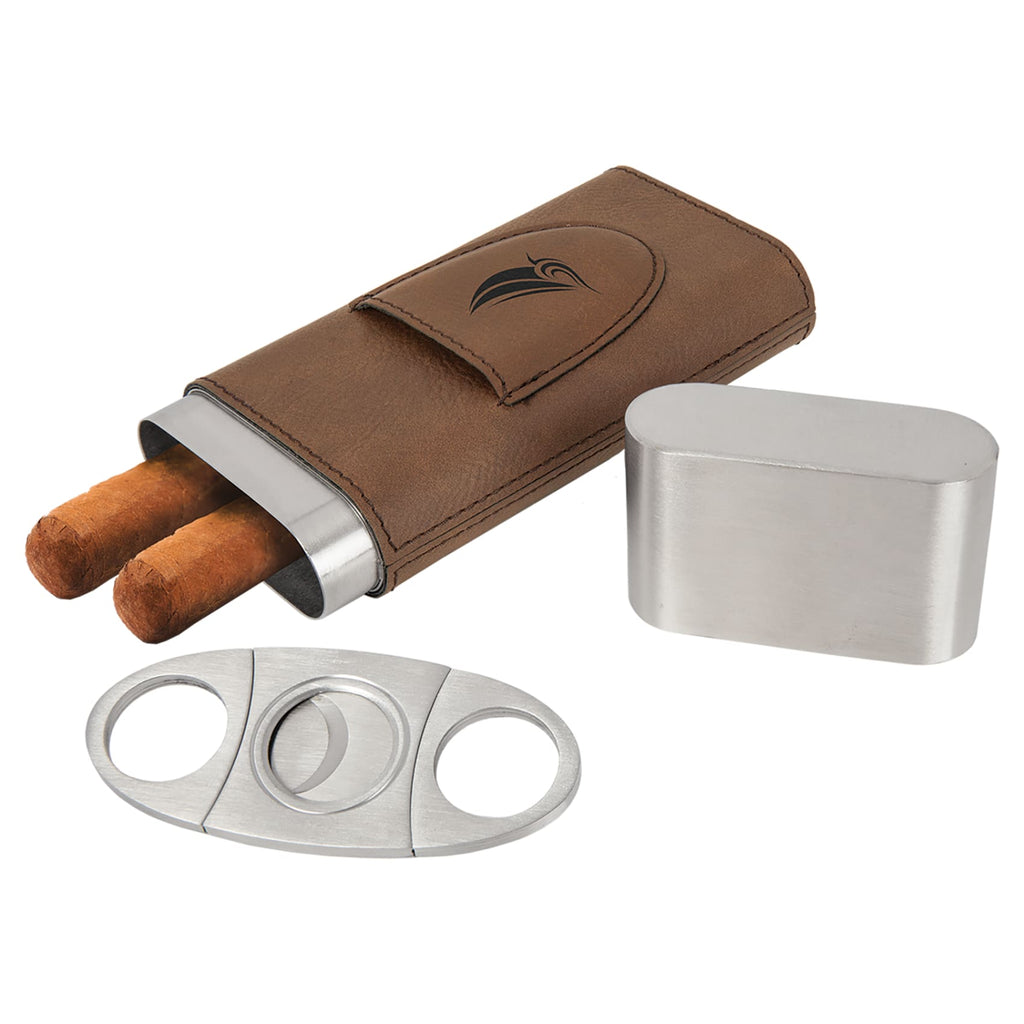 Vegan Leather Cigar Case with Cutter - Dark Brown - Home Gifts