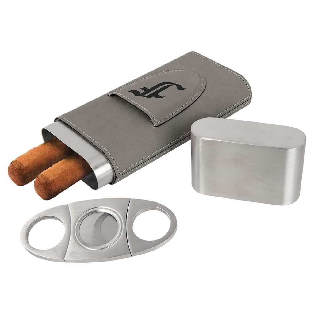 Vegan Leather Cigar Case with Cutter - Gray - Home Gifts