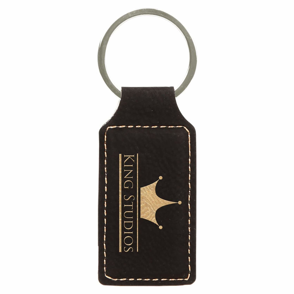 Vegan Leather Keychain - Black | Gold / Rectangle - Office Gifts